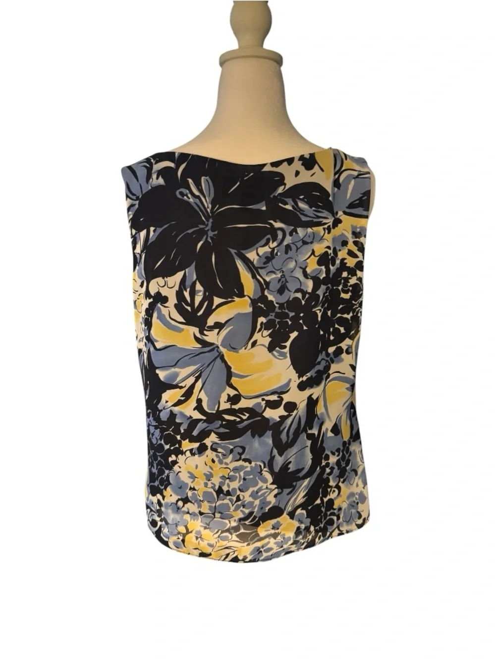 Kasper Navy, Blue & Yellow Floral Tie-Neck Shell Top - Picture 4 of 5